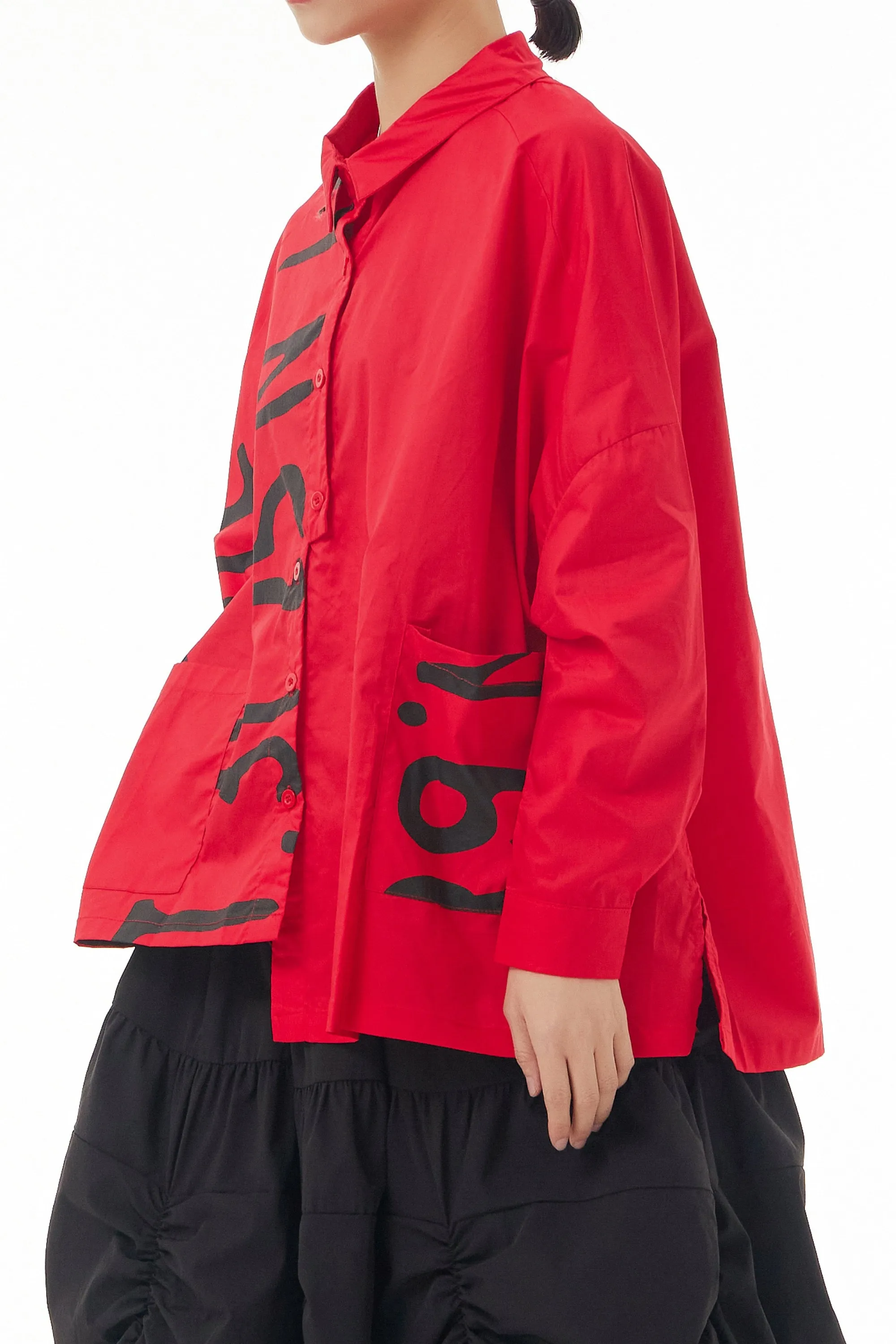 Full Sleeve Red Alphabetical Oversized Shirt