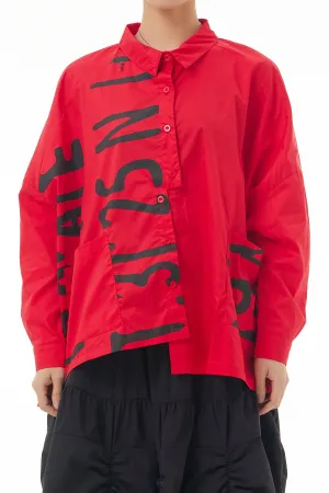 Full Sleeve Red Alphabetical Oversized Shirt