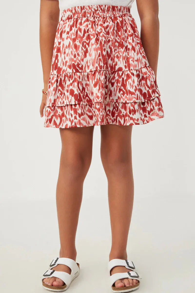 Girls Oil Print Layered Ruffle Skirt