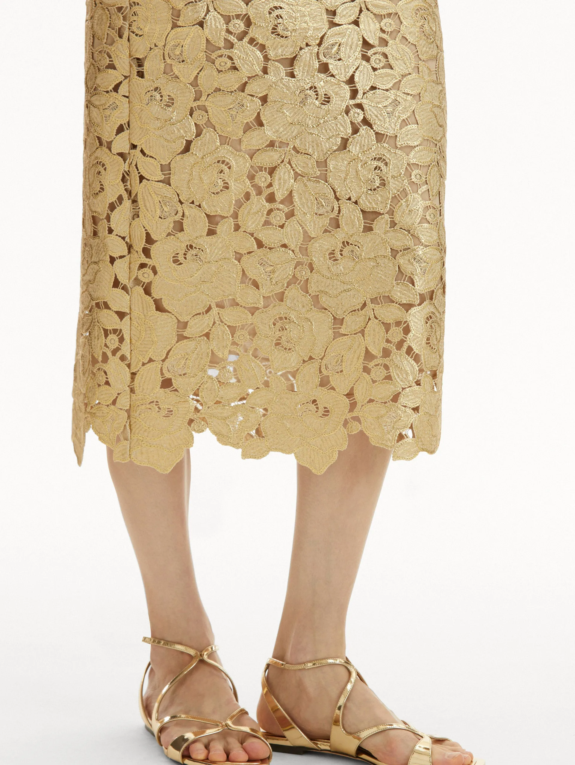 Gold Foil Rose Guipure Skirt