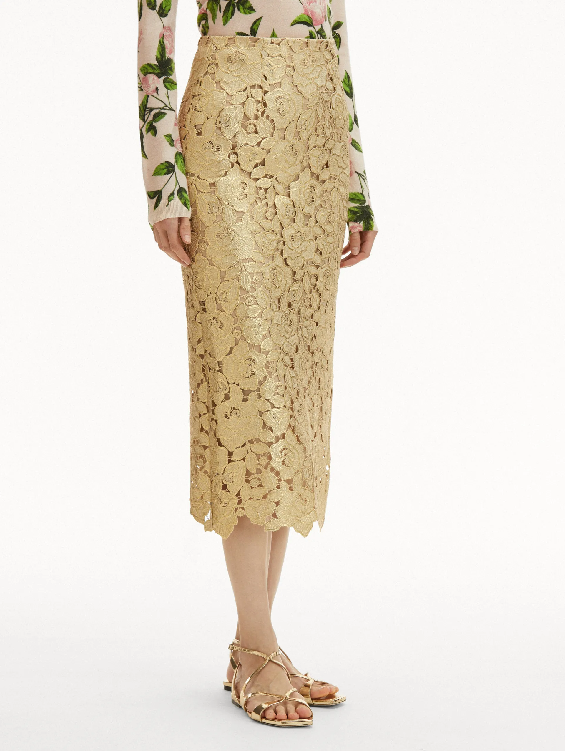 Gold Foil Rose Guipure Skirt