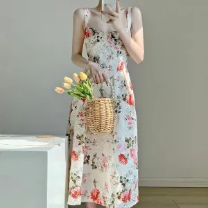 Graceful Vintage Floral Print A-line Slip Dress