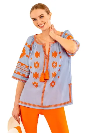 Gretchen Scott | Embroidered Montezuma Tunic | Women's | Periwinkle/Orange