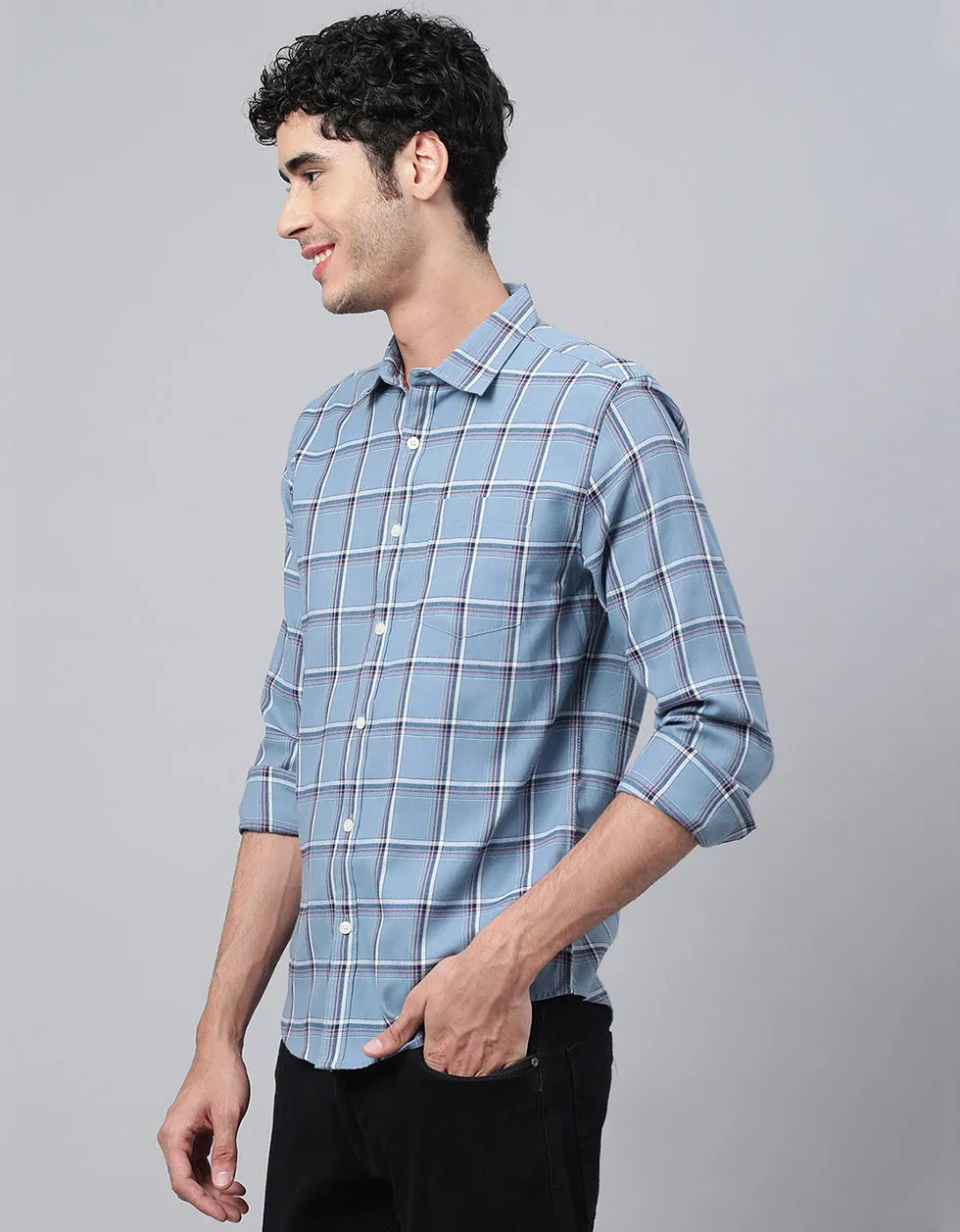 Grey Checks Printed Shirt