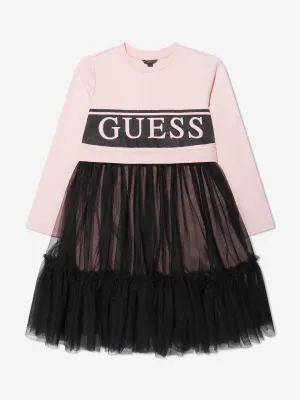 Guess Girls Mixed Fabric Dress in Pink