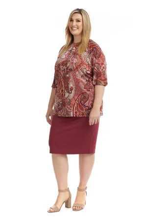 Heather Burgundy Plus Size Cotton Below Knee Length Pencil Skirt 'Dallas'