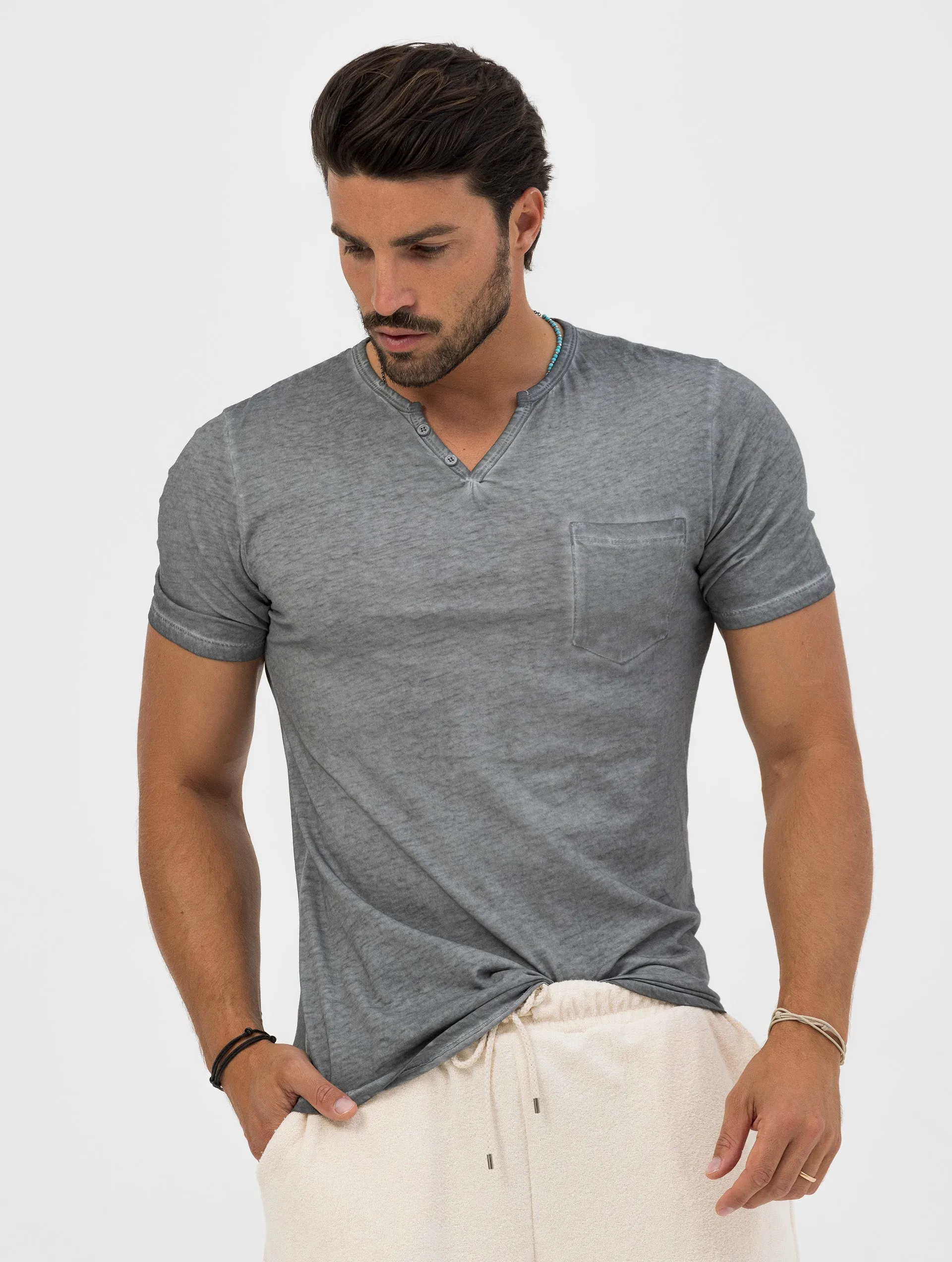 HENRY HENLEY T-SHIRT IN GREY