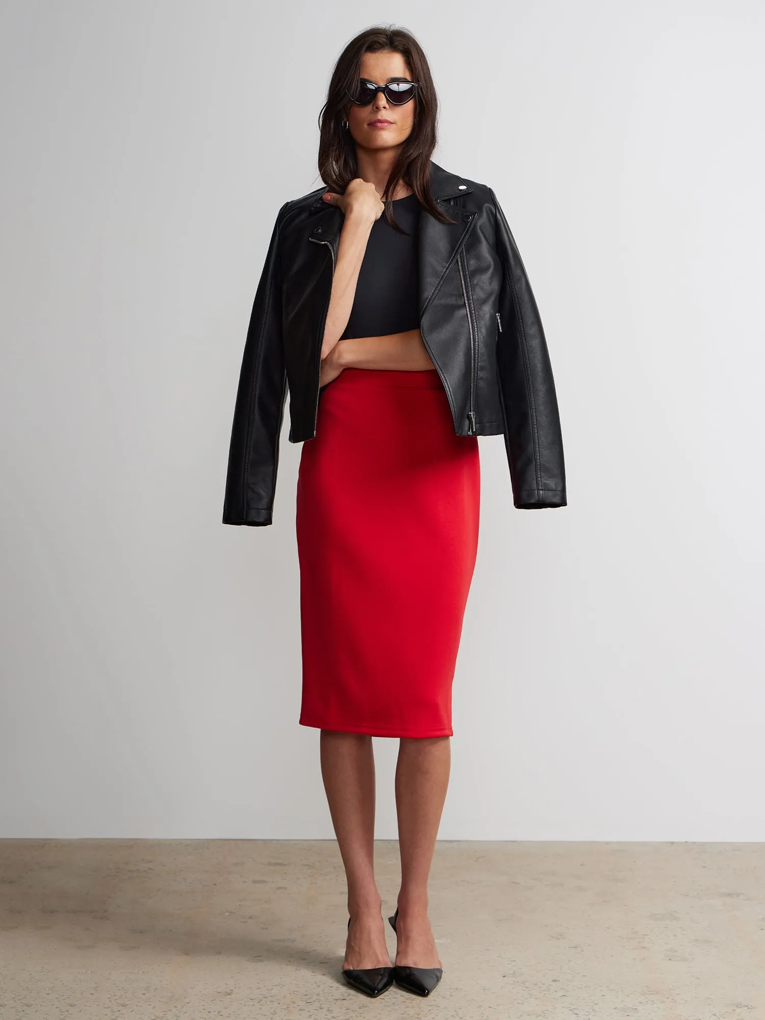 High Rise Knee Length Pencil Skirt