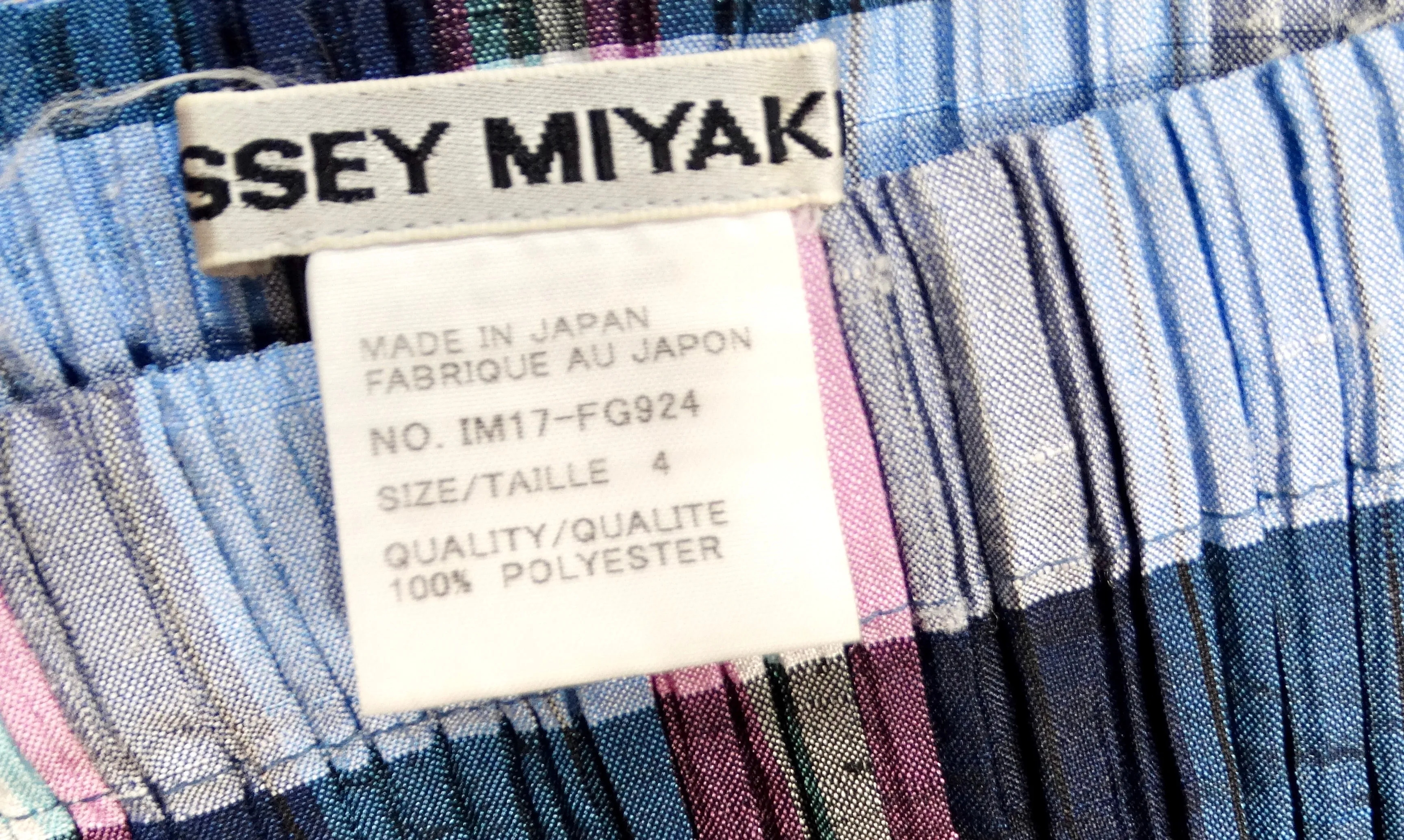 Issey Miyake 1990s Blue and Purple Plaid Print Pleated Maxi Skirt