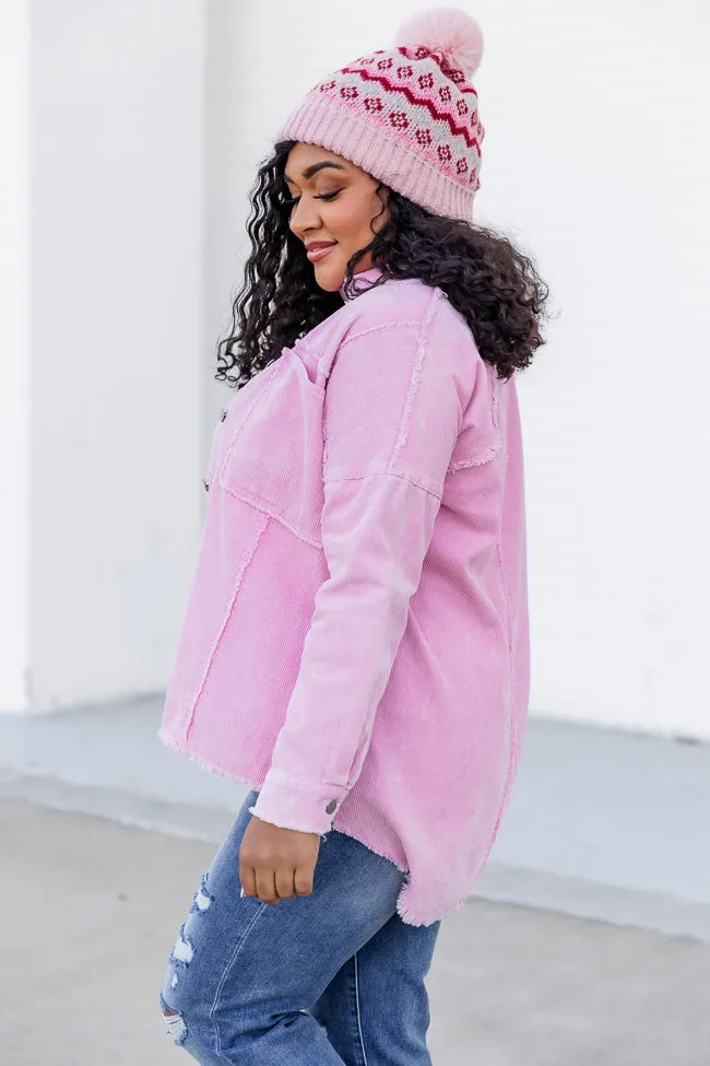 Keep Me Grounded Pink Frayed Edge Cord Shacket FINAL SALE