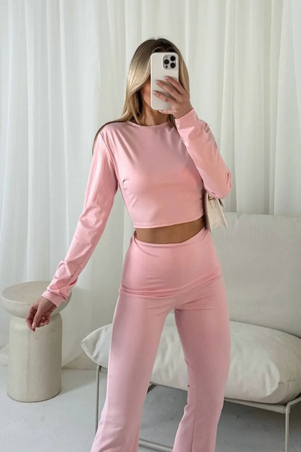 Kiera baby pink long sleeve top loungewear set