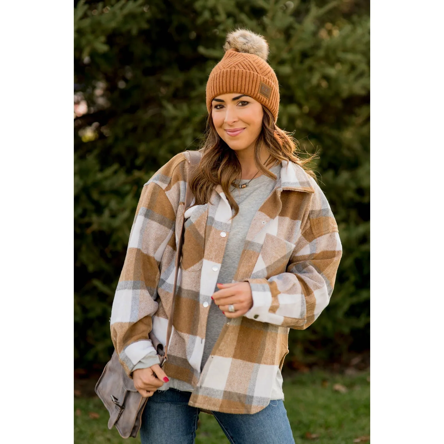 Large Plaid Print Neutral Shacket