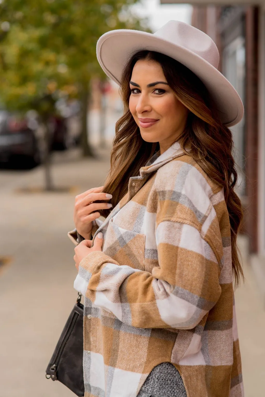 Large Plaid Print Neutral Shacket