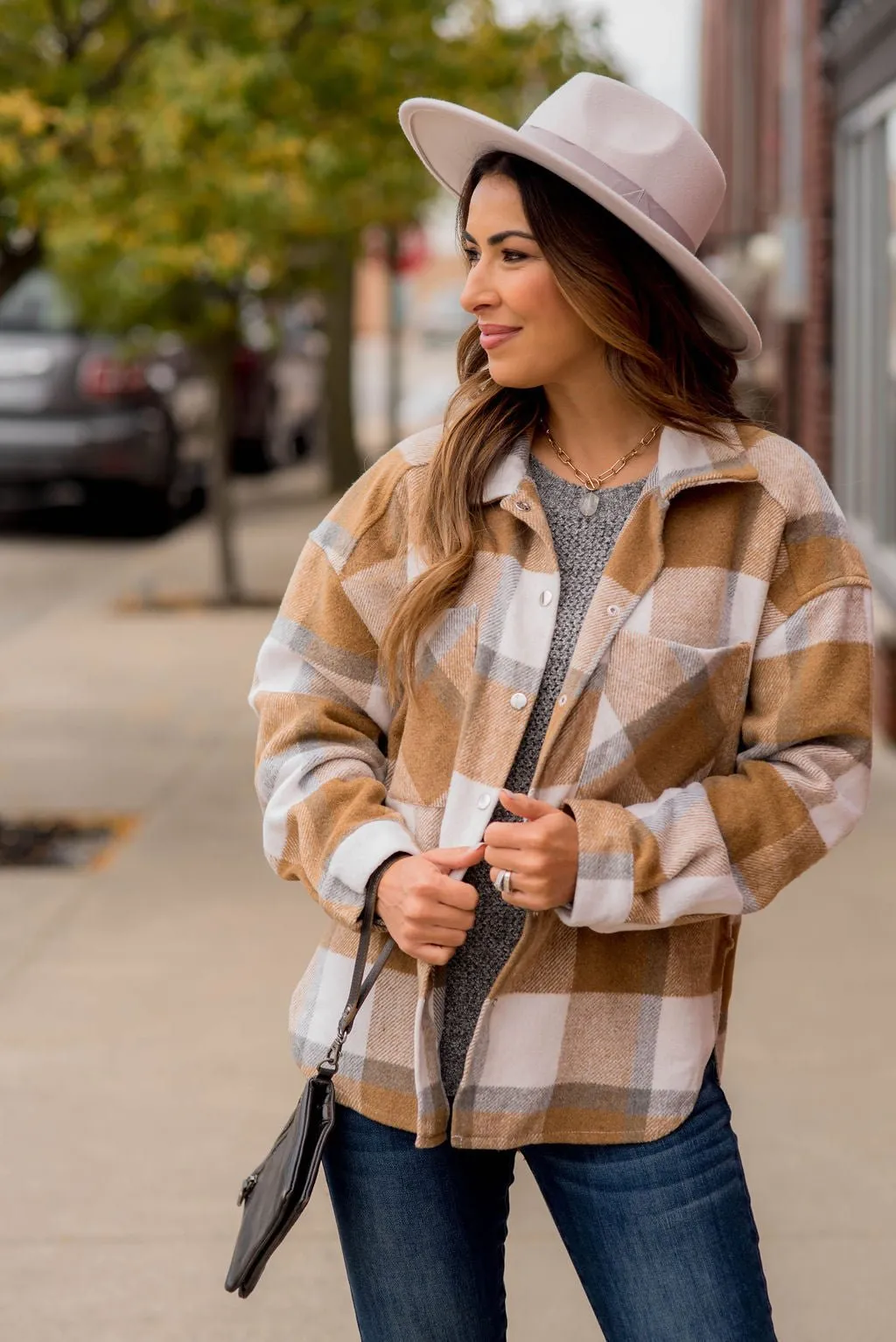 Large Plaid Print Neutral Shacket