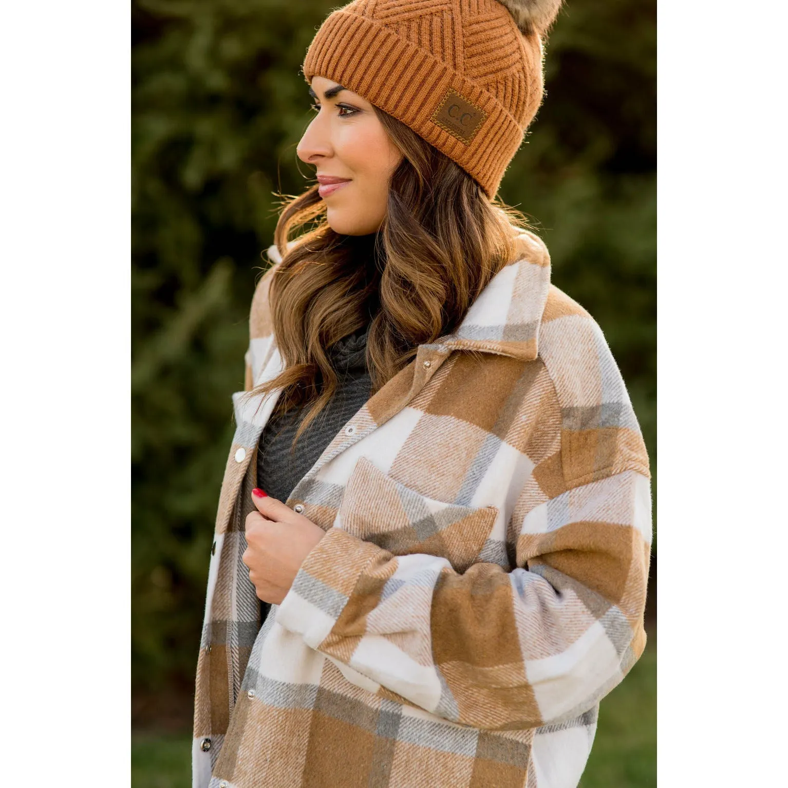 Large Plaid Print Neutral Shacket