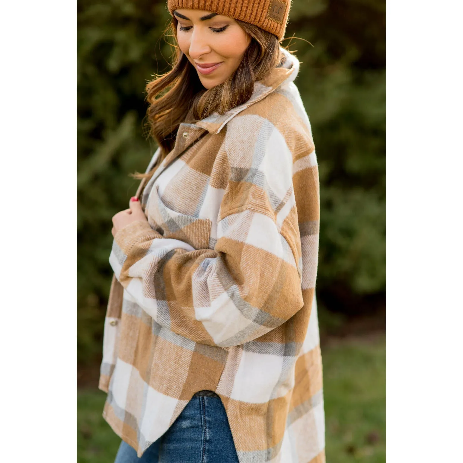 Large Plaid Print Neutral Shacket