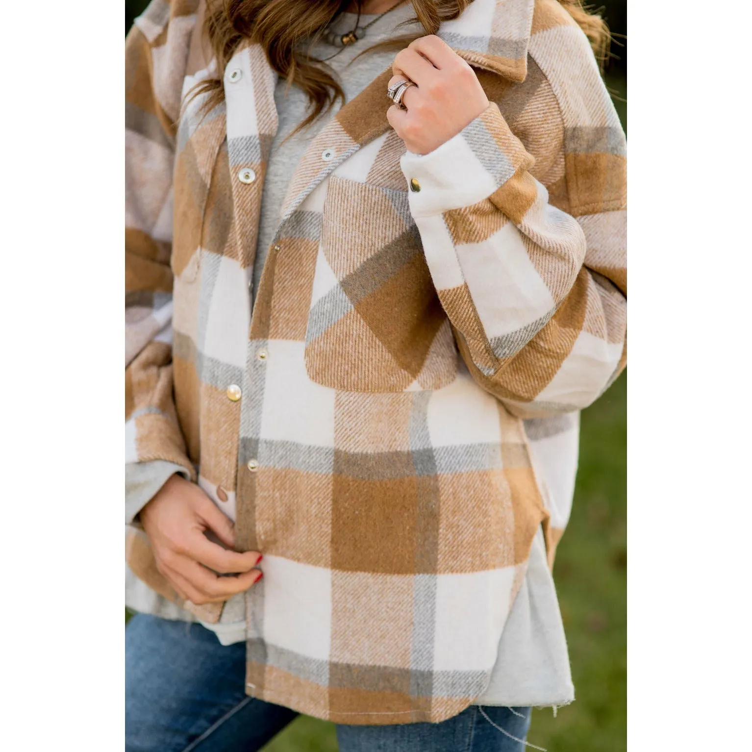 Large Plaid Print Neutral Shacket