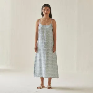 Linen Slip Dress For Women | Watercolour Print | Blue