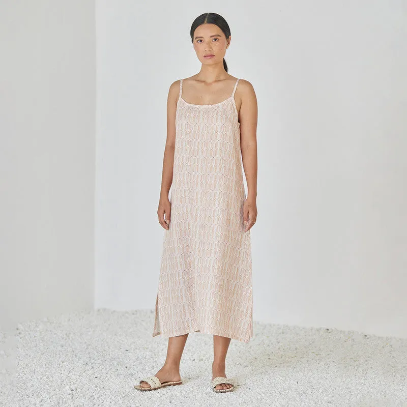 Linen Slip Dress For Women | Watercolour Print | Comfort Fit | Pink