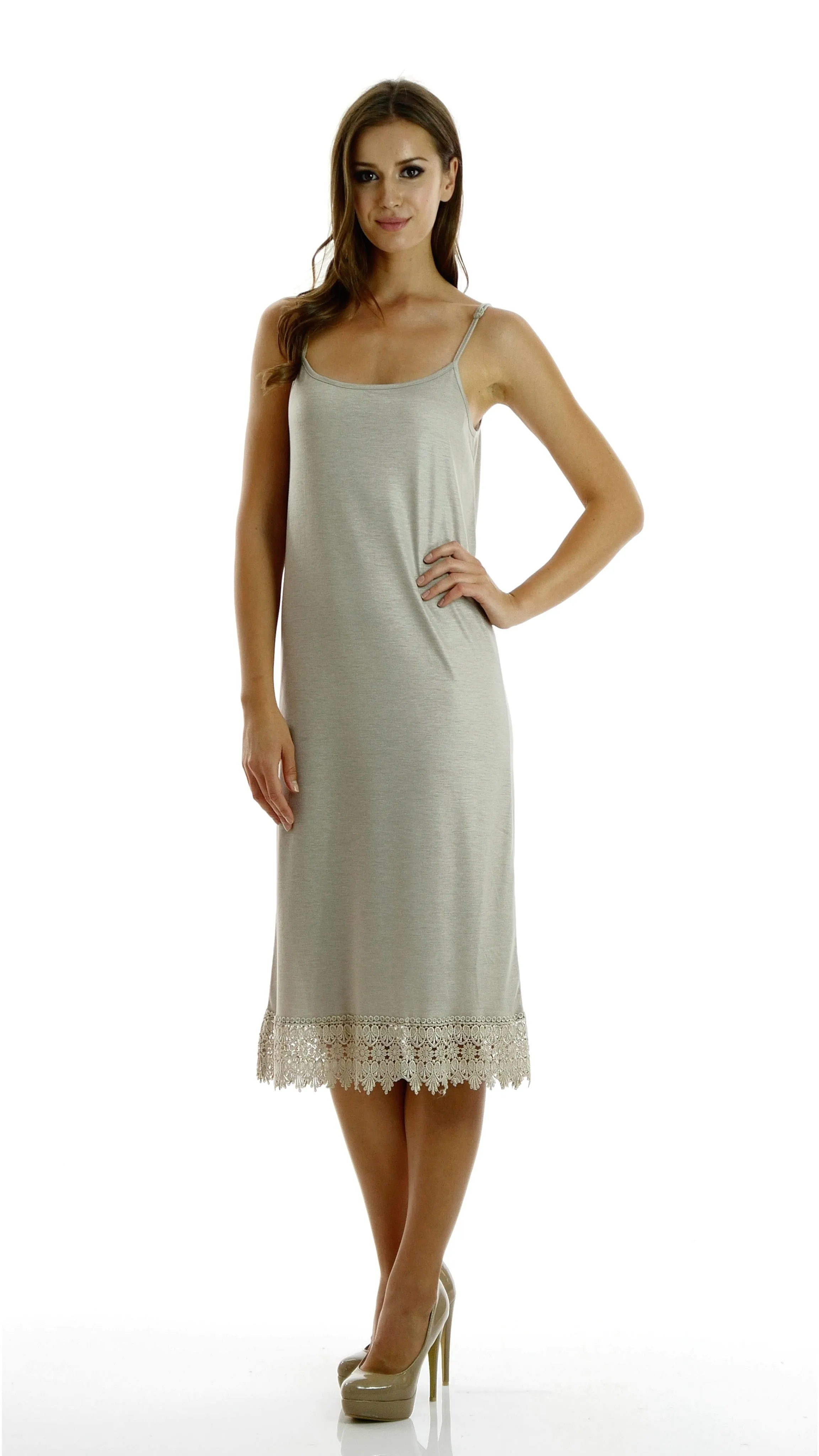 Long Solid Knit lace full slip dress extender with adjustable straps