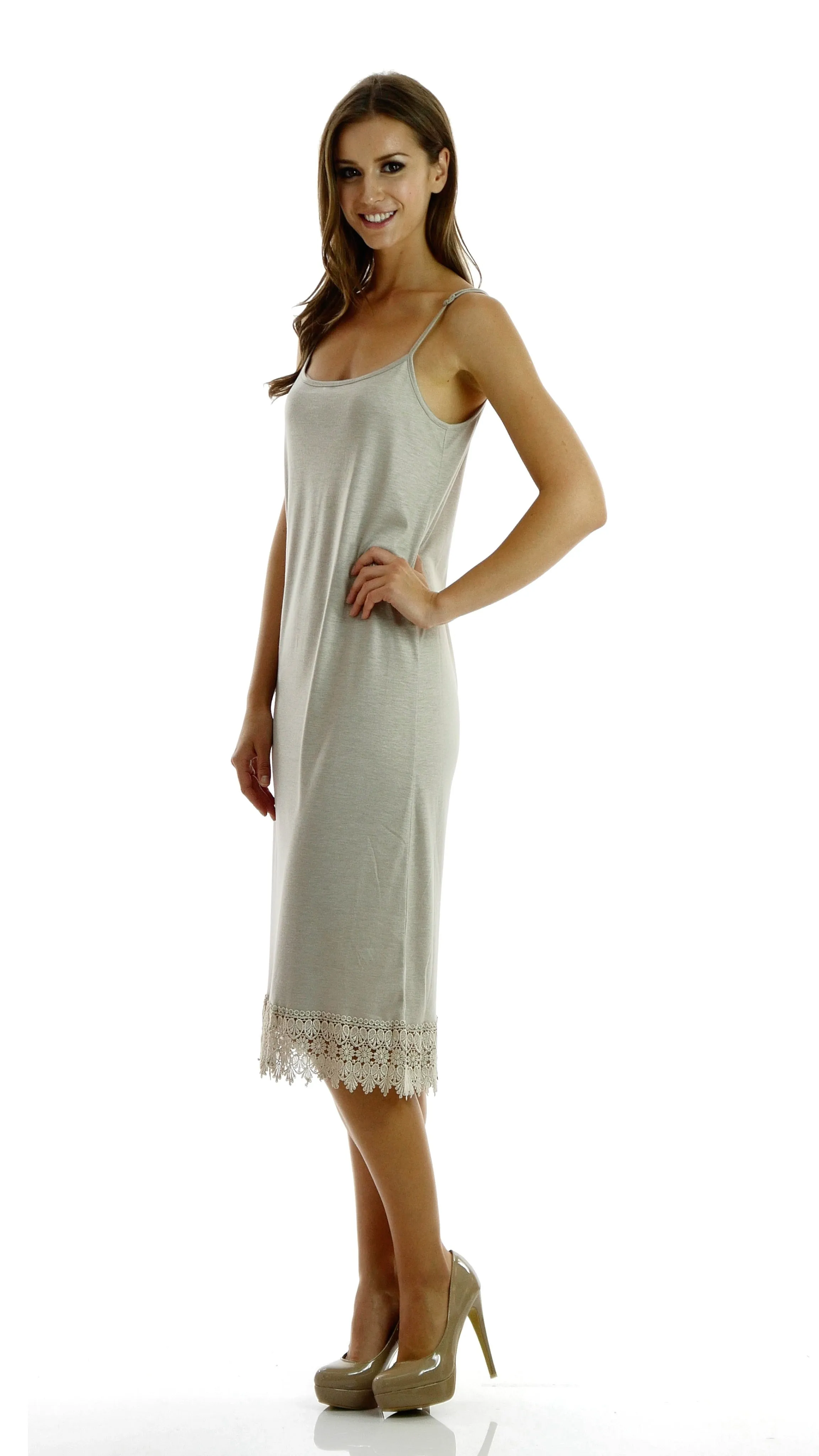 Long Solid Knit lace full slip dress extender with adjustable straps