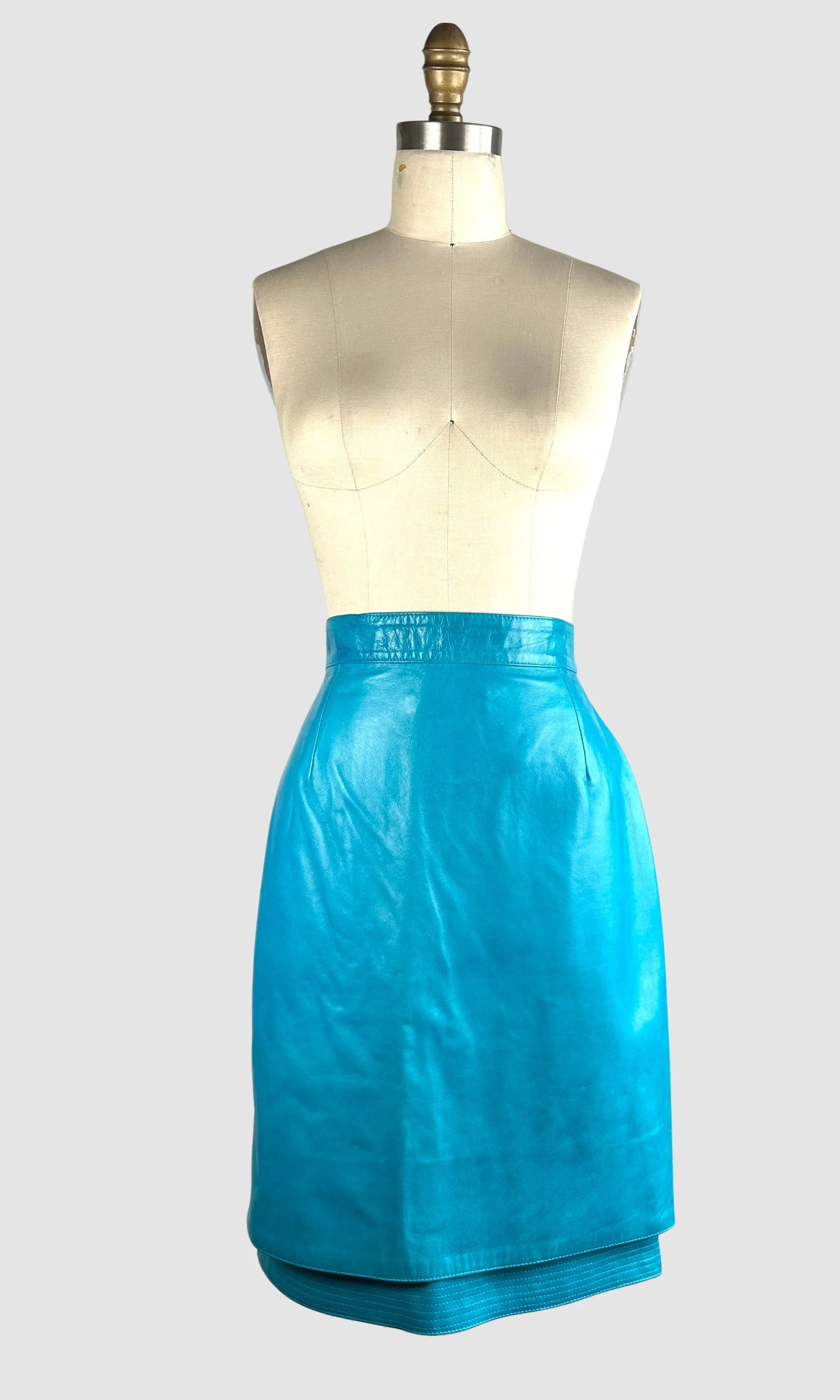 LOUIS FERAUD 80s Turquoise Pencil skirt • Medium