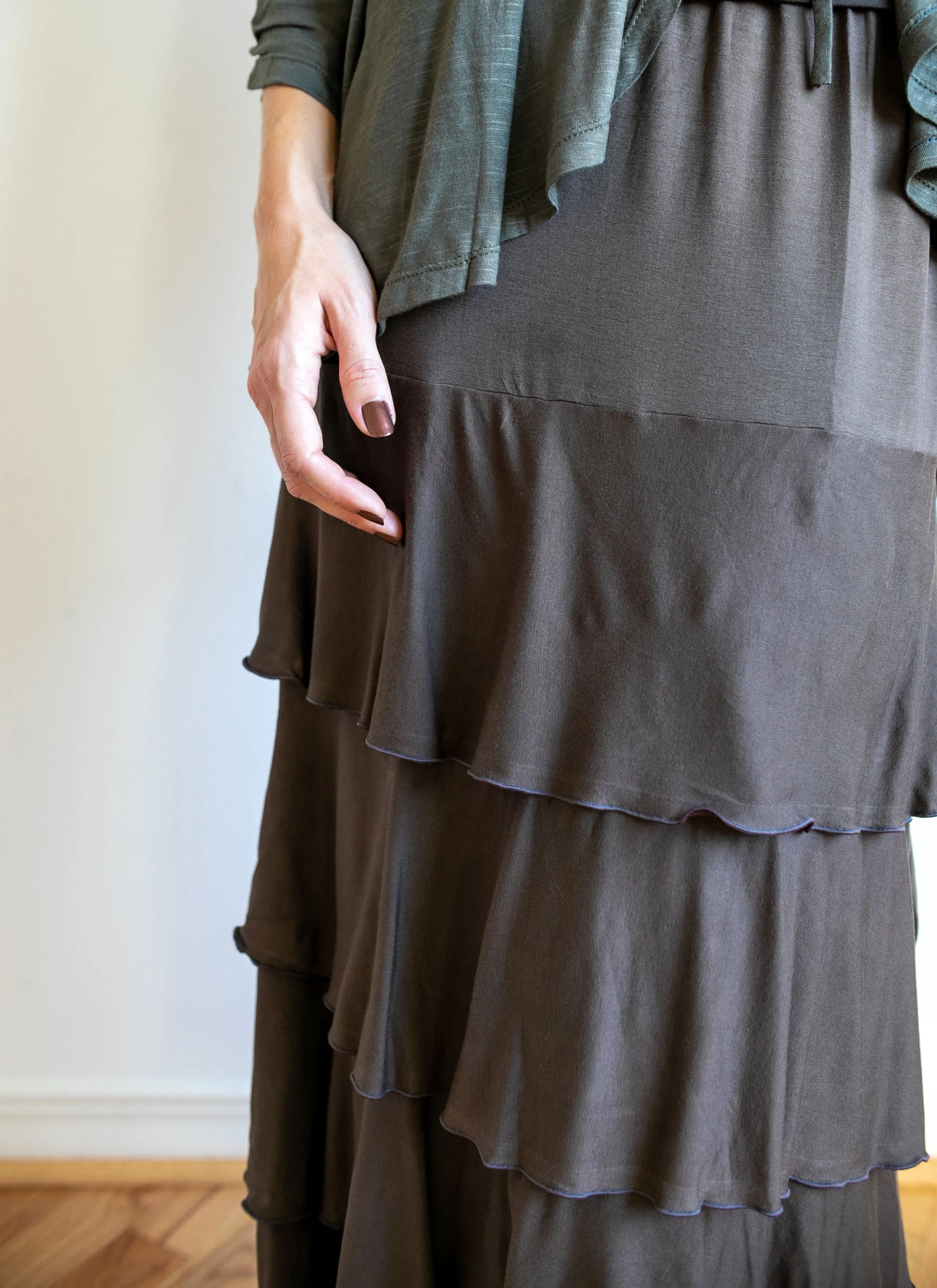 Lydia Maxi Skirt with Ruffles in Mocha