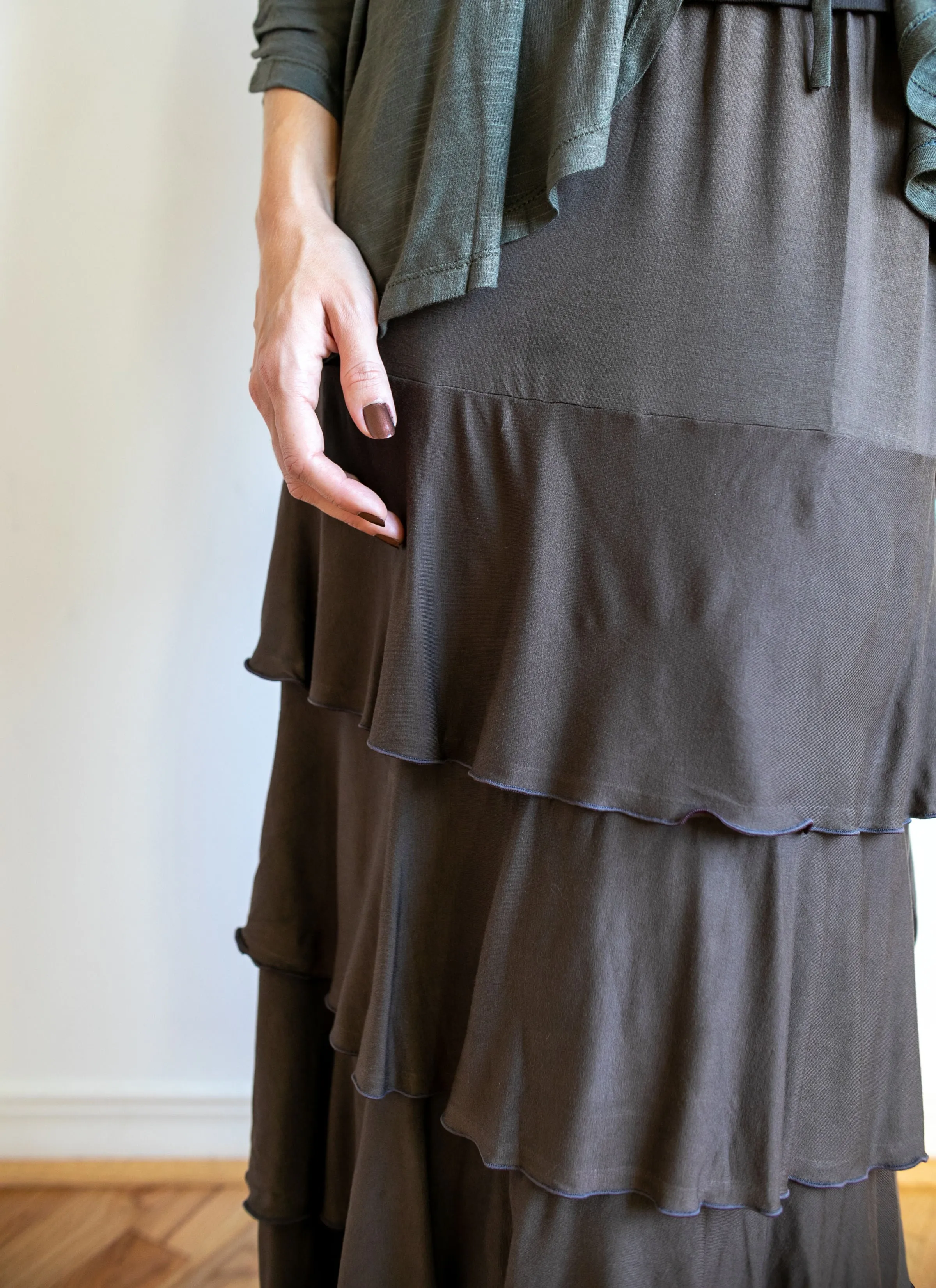 Lydia Maxi Skirt with Ruffles in Mocha