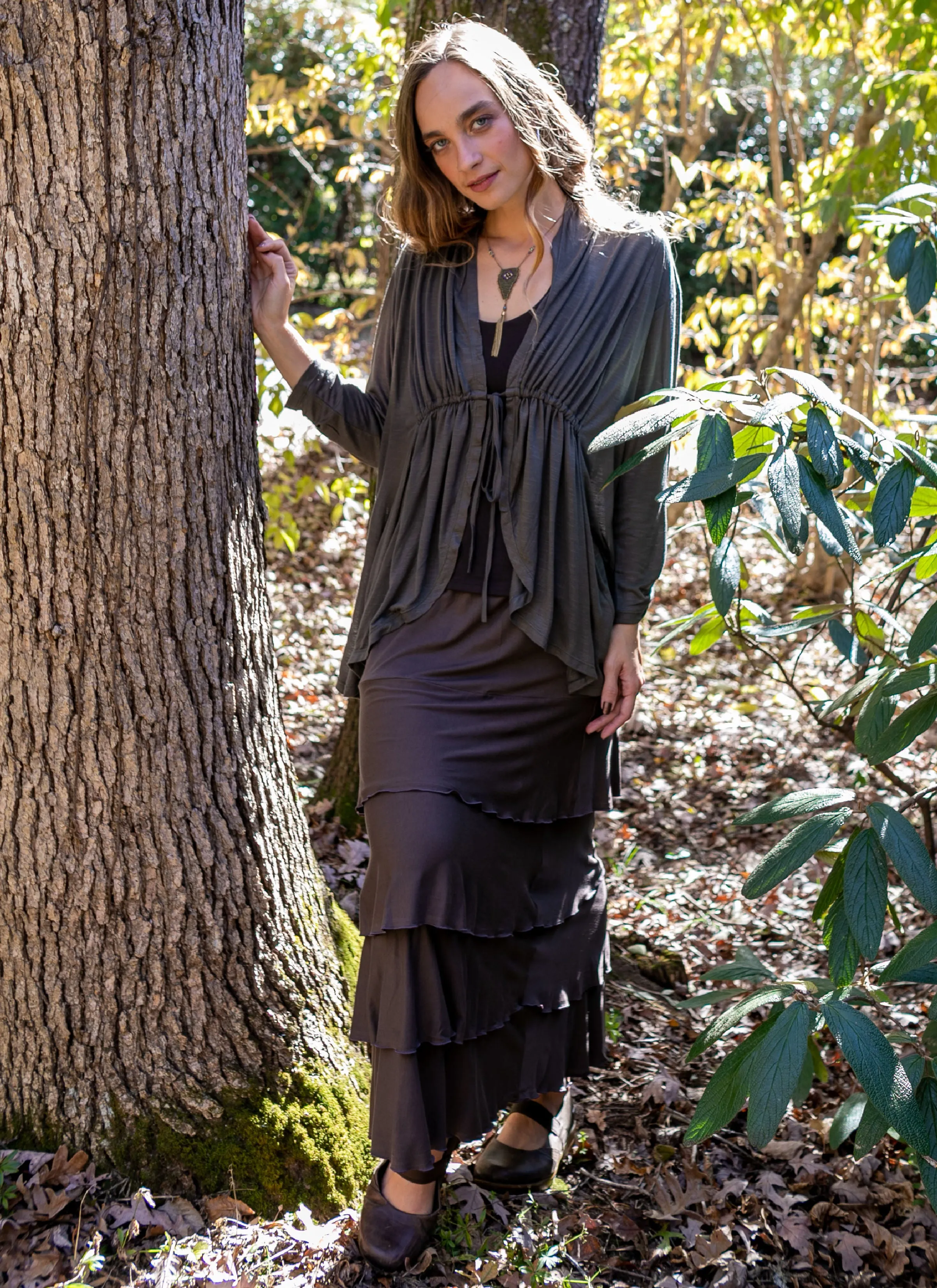 Lydia Maxi Skirt with Ruffles in Mocha