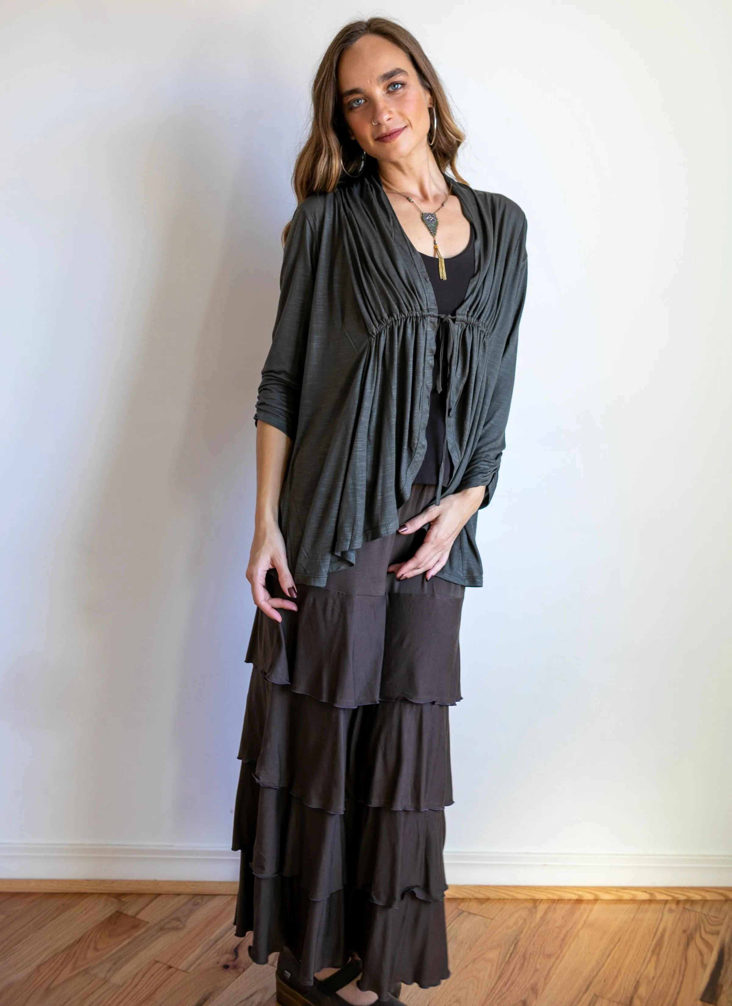 Lydia Maxi Skirt with Ruffles in Mocha