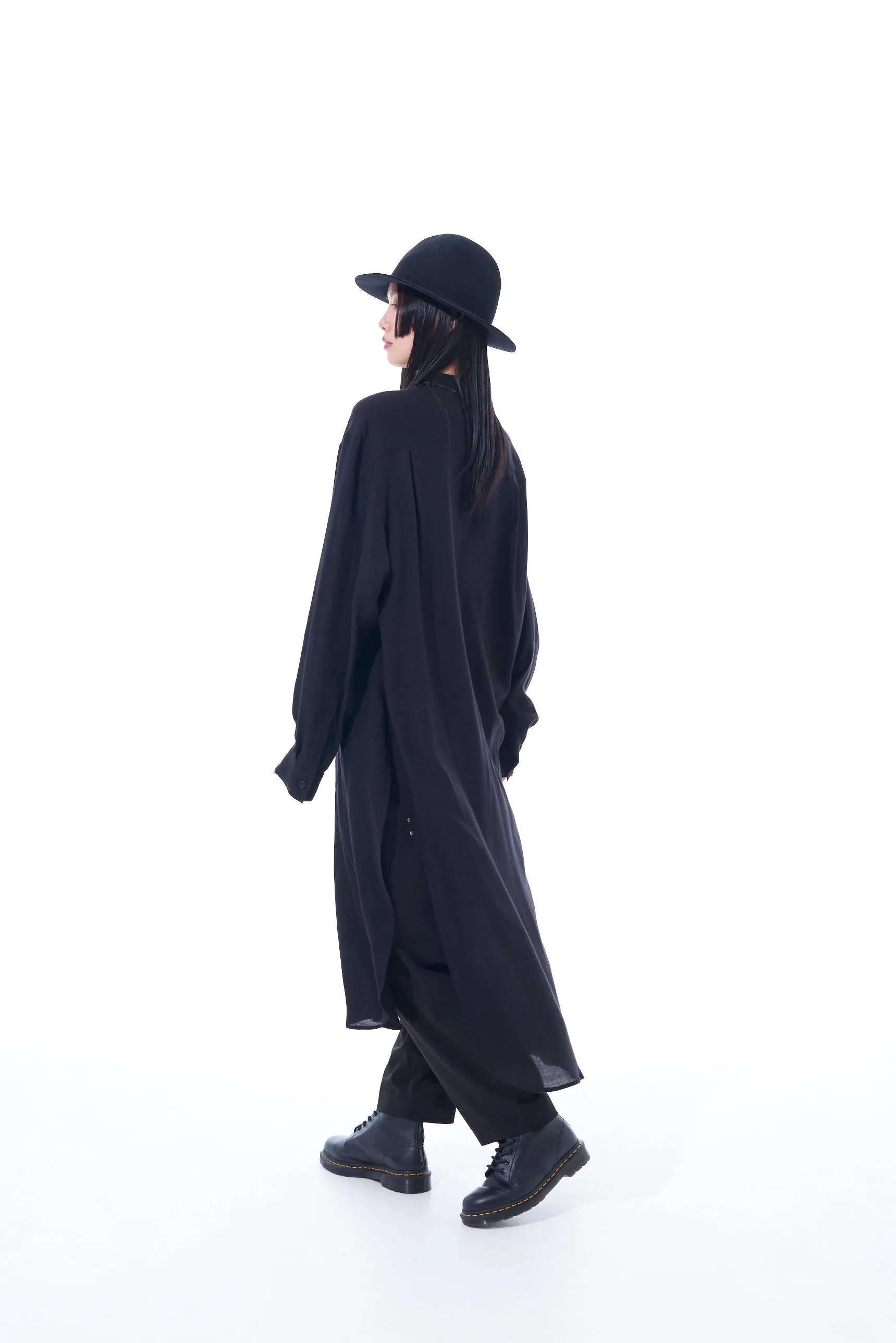 LYOCELL VIERA STAND COLLAR LONG SHIRT WITH ROUNDED HEM