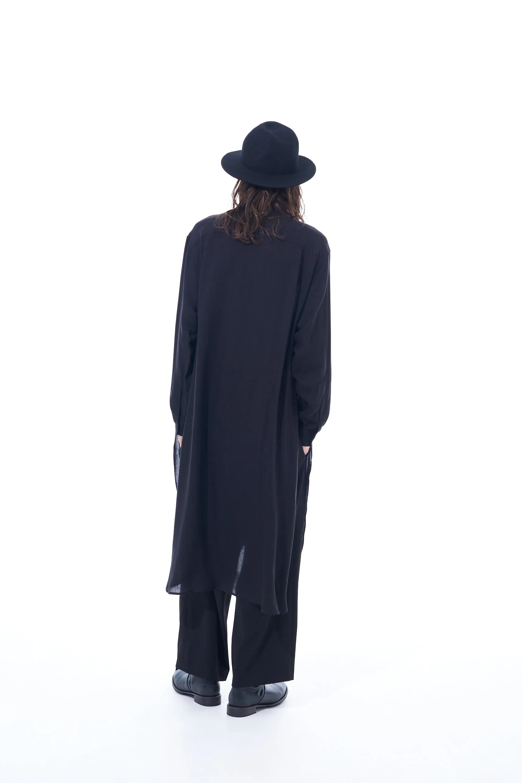 LYOCELL VIERA STAND COLLAR LONG SHIRT WITH ROUNDED HEM