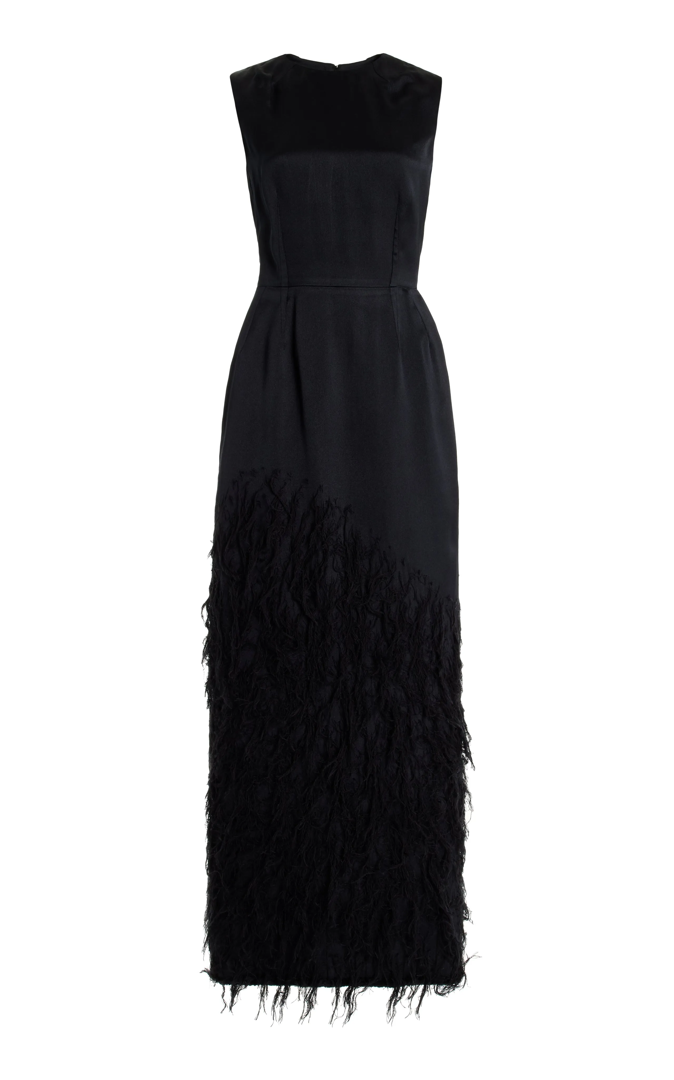 Maslow Feather Maxi Dress in Black Silk Satin