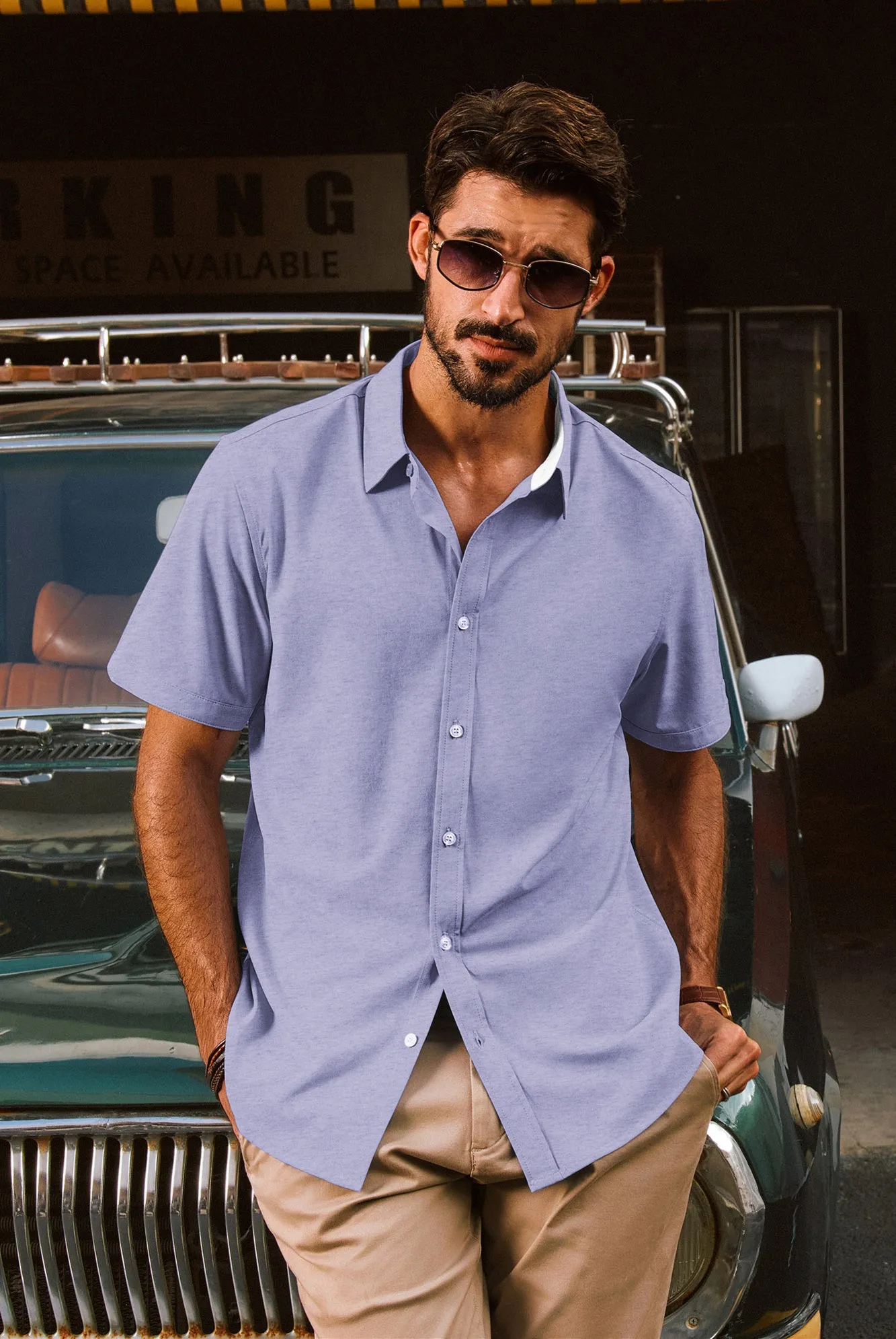 Men Basic Shirt Casual Short Sleeve Classic Collar Curved Hem Shirt Tops