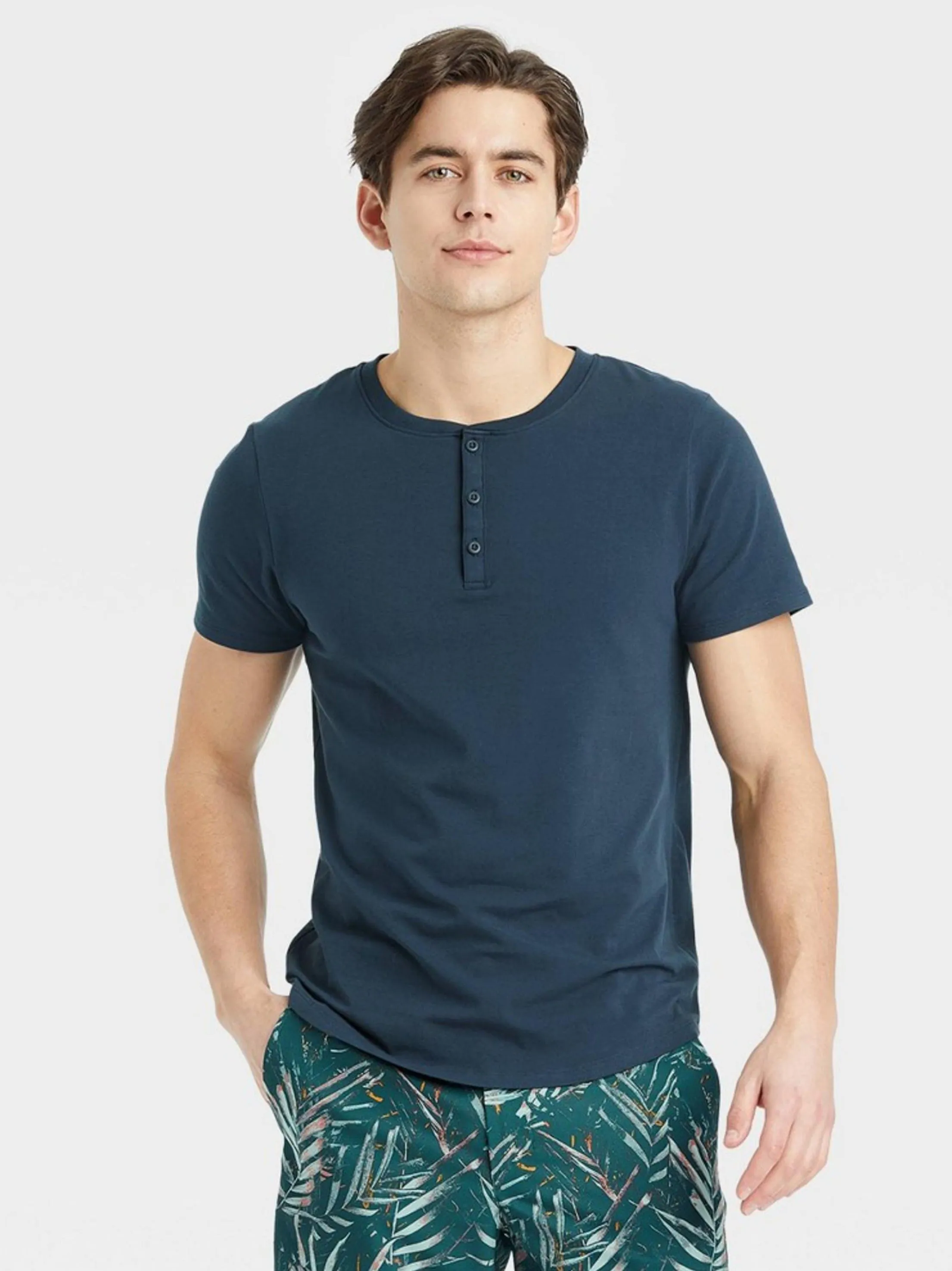 Men's Supima Cotton Henley T-Shirt,Dark Blue