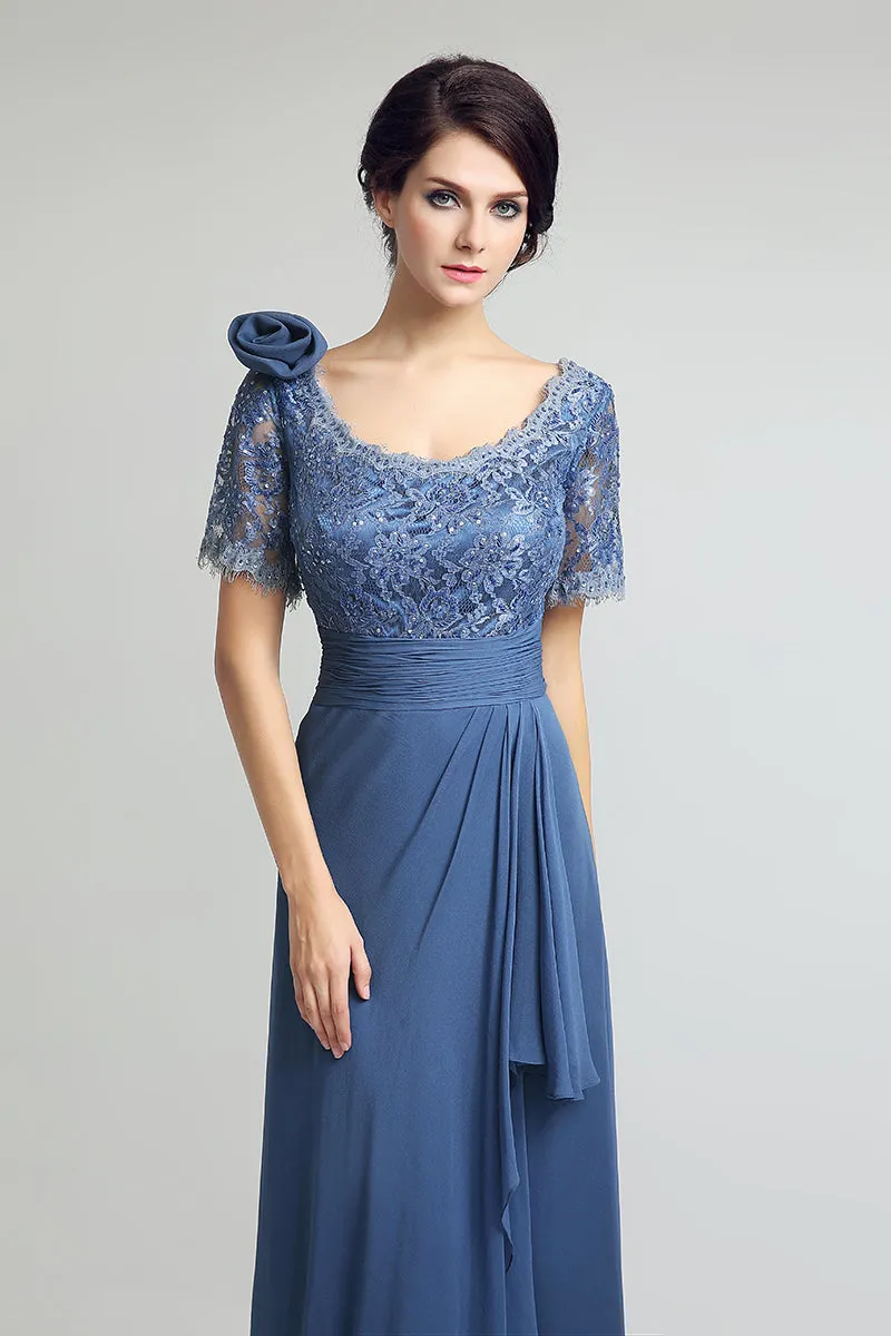 Modest Navy Short  Lace Sleeves Dress Mother of Bride Dress