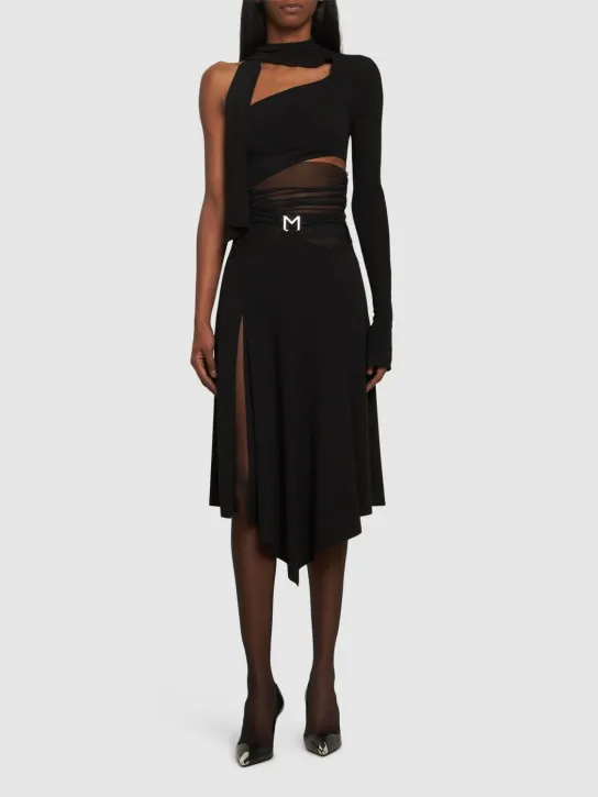 MUGLER   Logo jersey cutout midi skirt 