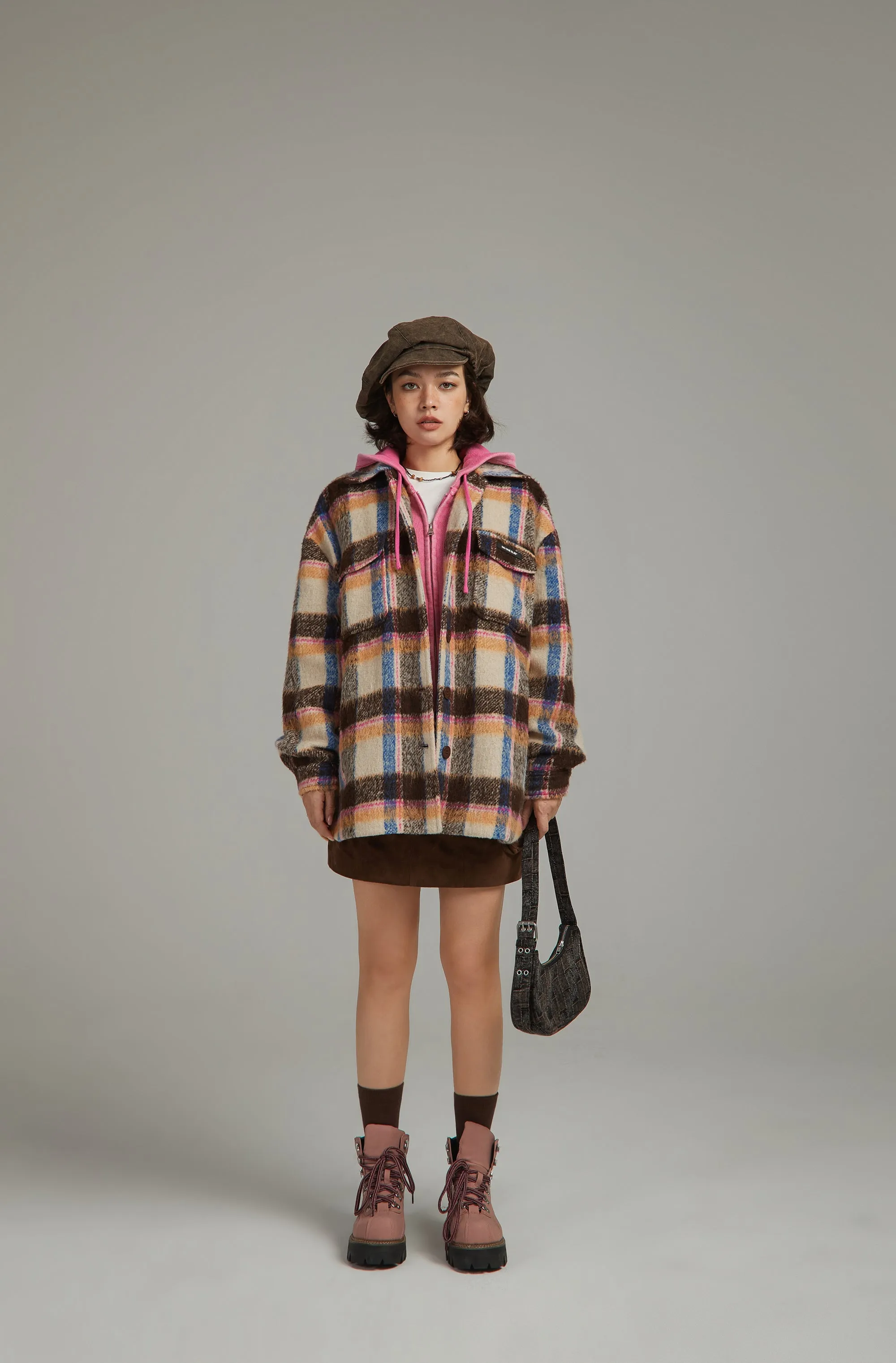 Multi Color Check Loose Fit Shacket