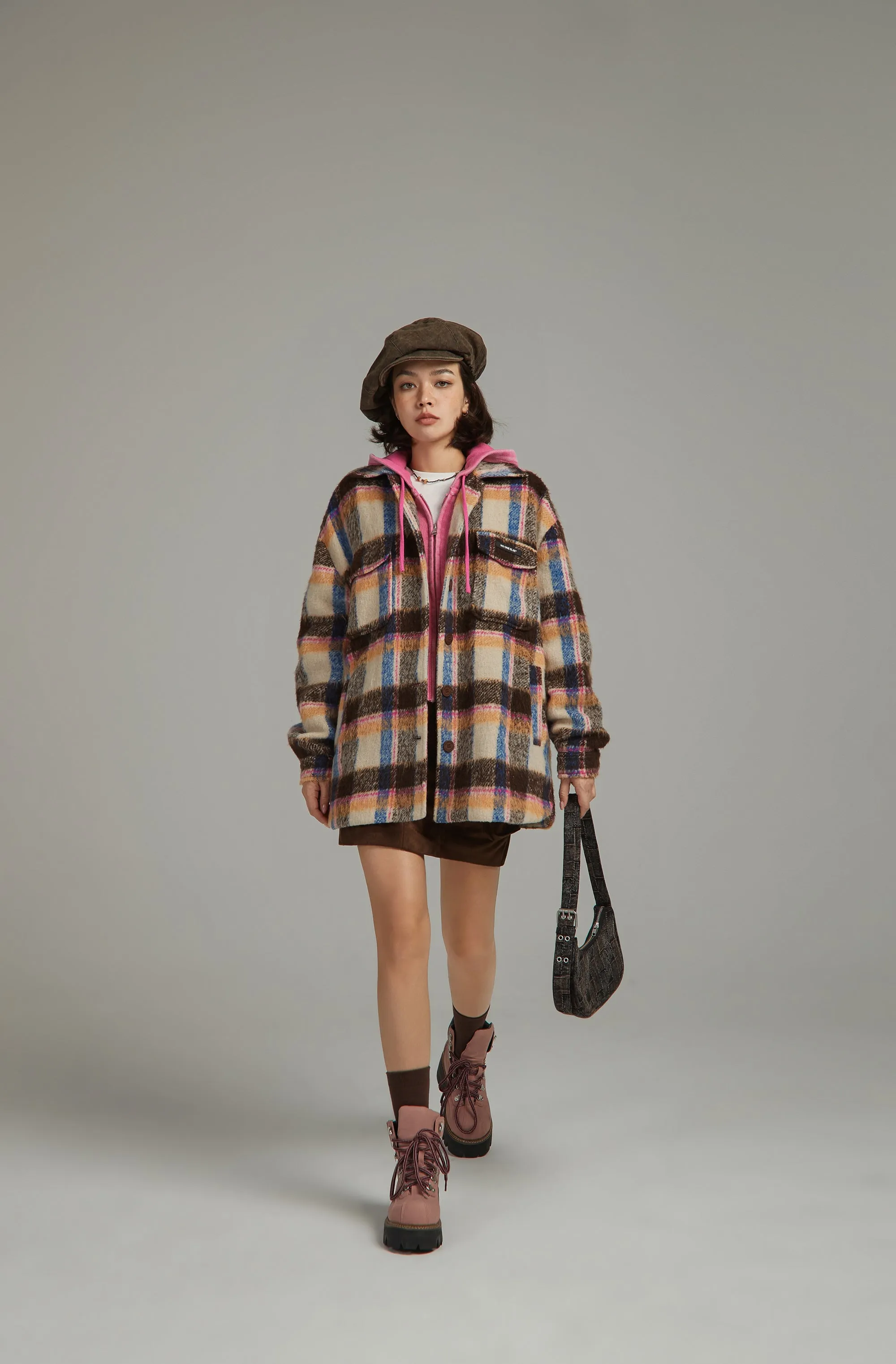 Multi Color Check Loose Fit Shacket