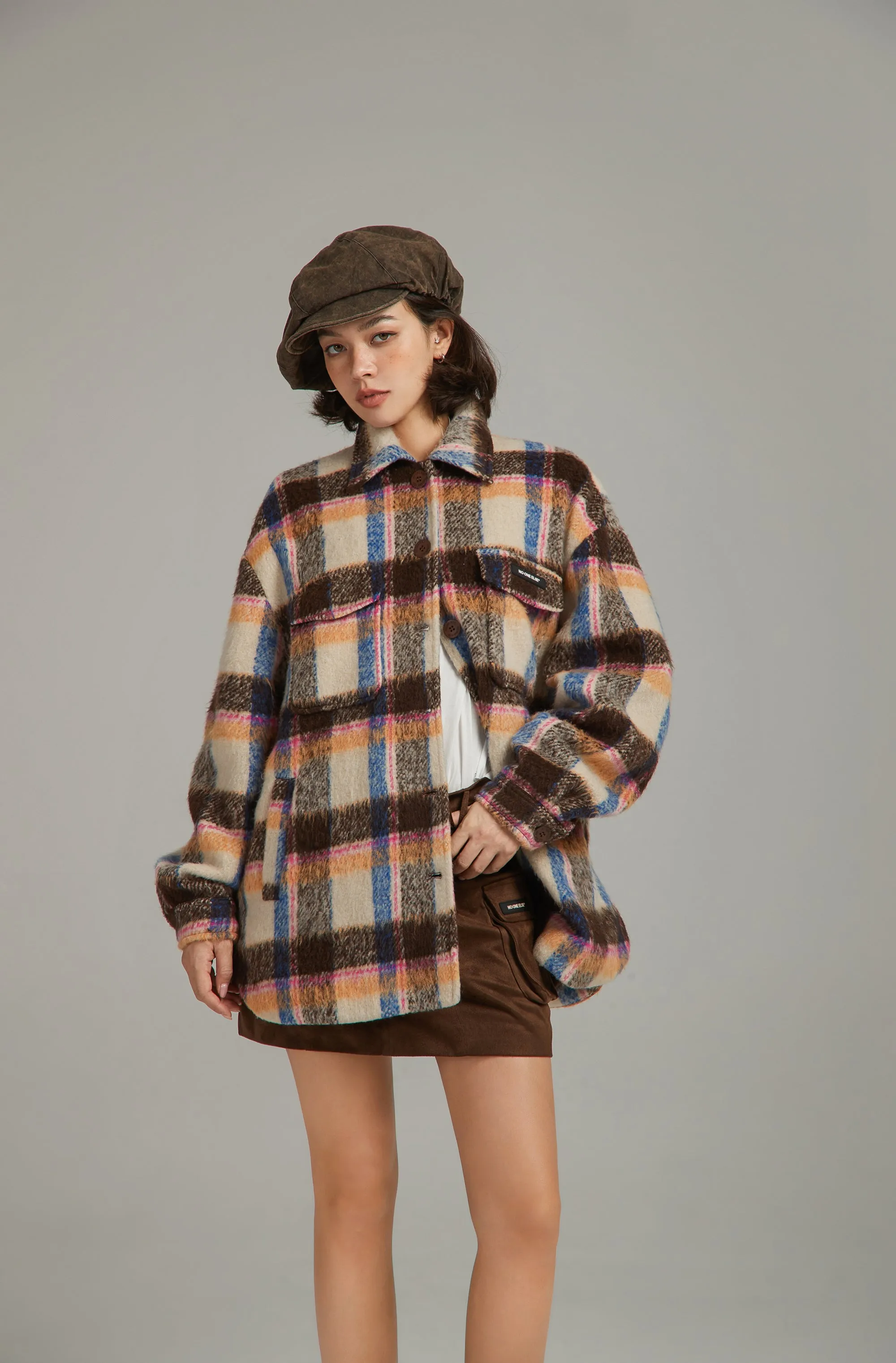 Multi Color Check Loose Fit Shacket