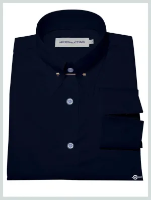 Navy Blue Pin High Collar Shirt