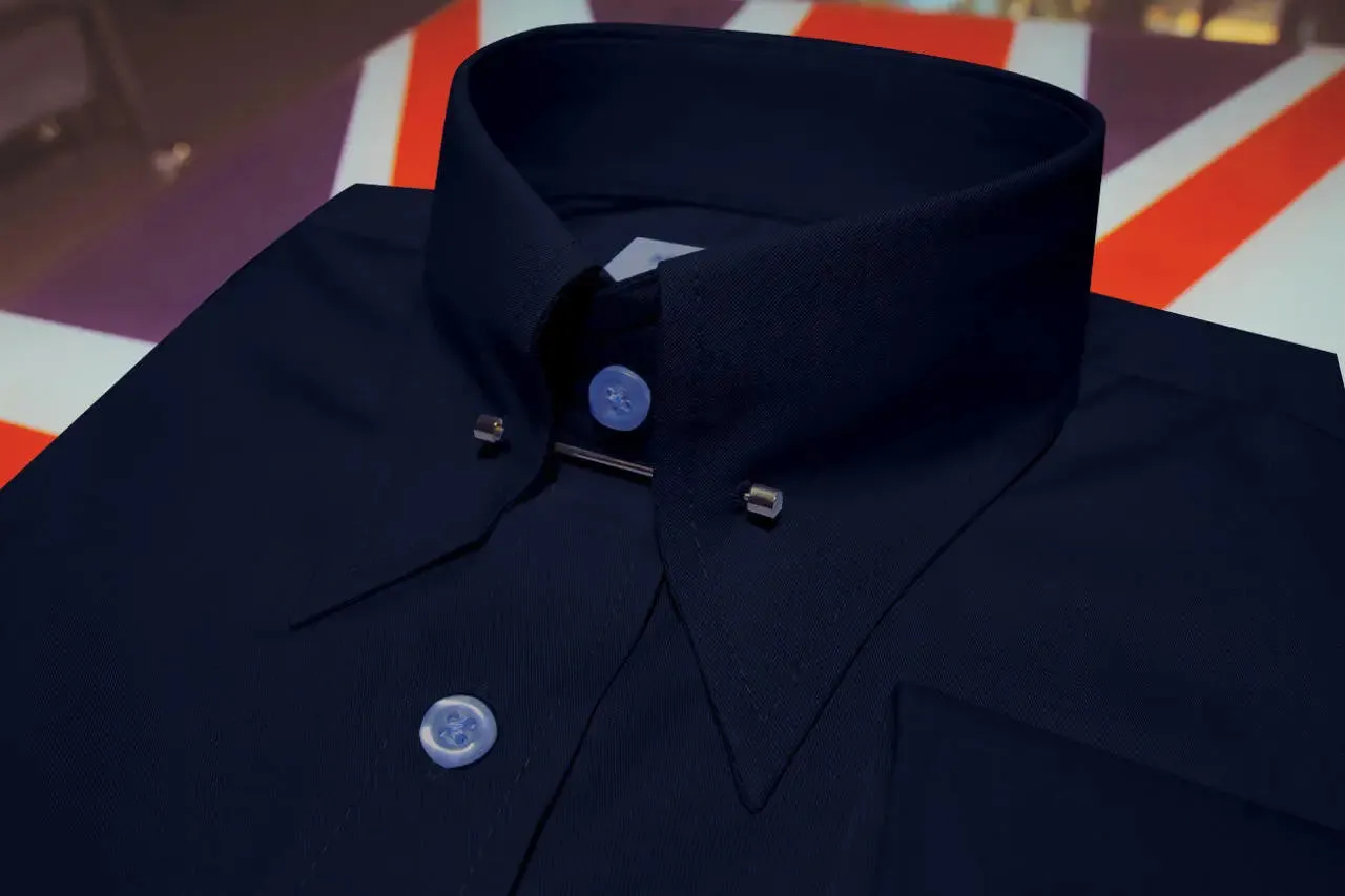 Navy Blue Pin High Collar Shirt