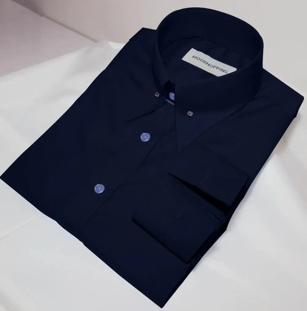 Navy Blue Pin High Collar Shirt