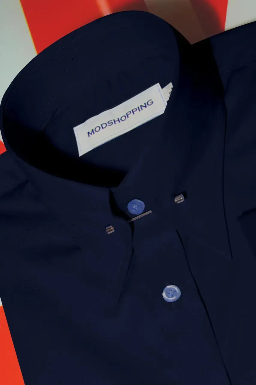 Navy Blue Pin High Collar Shirt