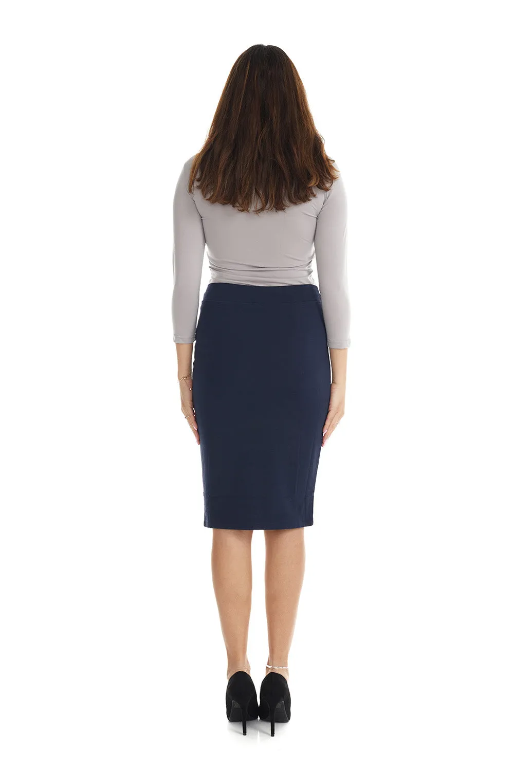 Navy Cotton Below Knee Length Pencil Skirt  -  'Chicago'