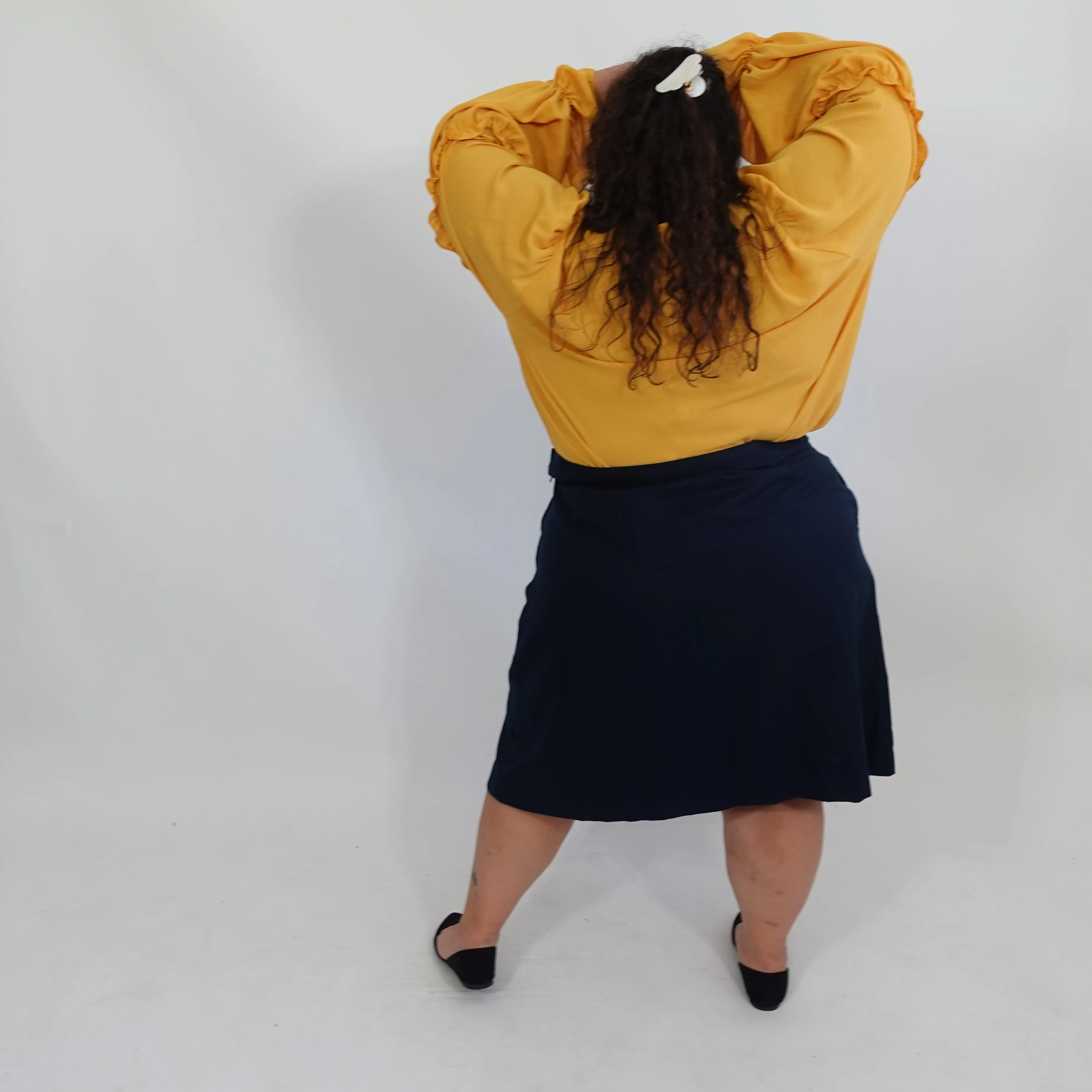 Navy Pencil Skirt with Button Details