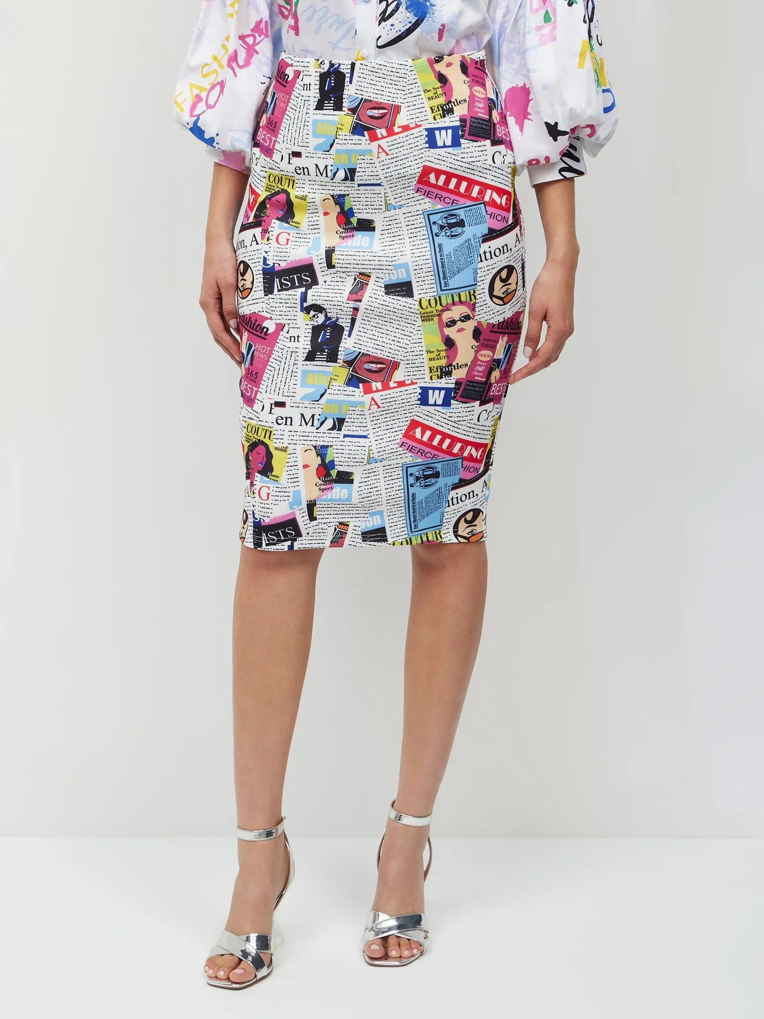 Newspaper-Print Pencil Skirt