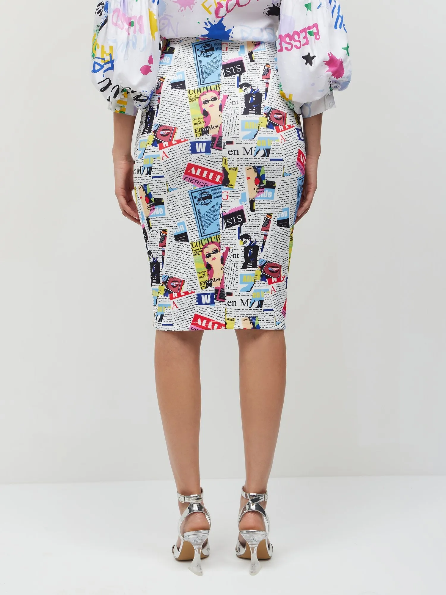 Newspaper-Print Pencil Skirt