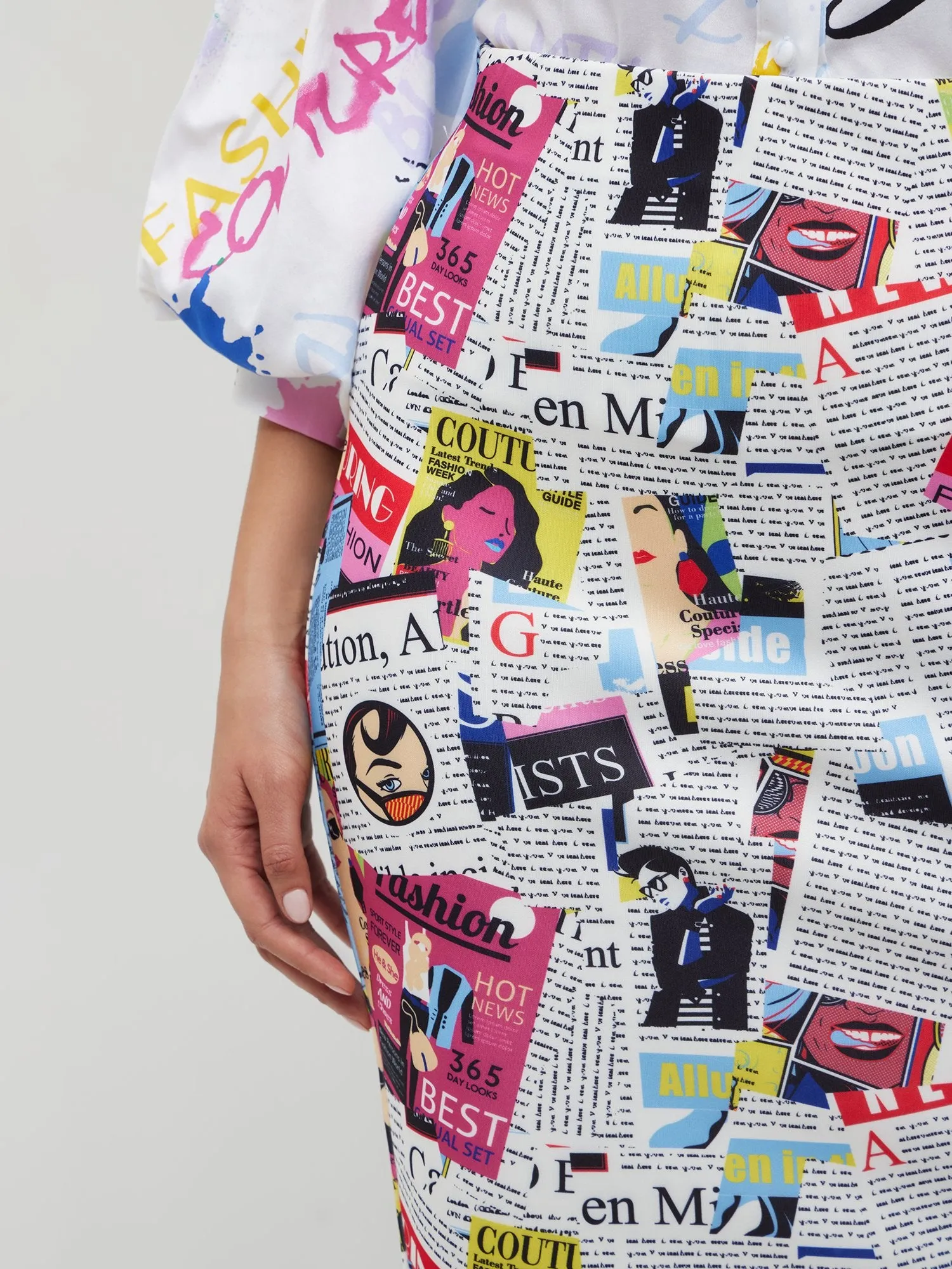 Newspaper-Print Pencil Skirt