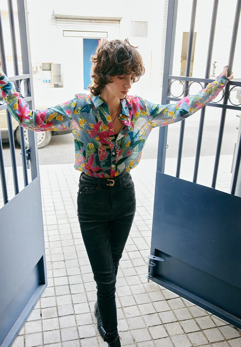 Nonothing|Women's silk & cotton blend long sleeves shirt in floral print